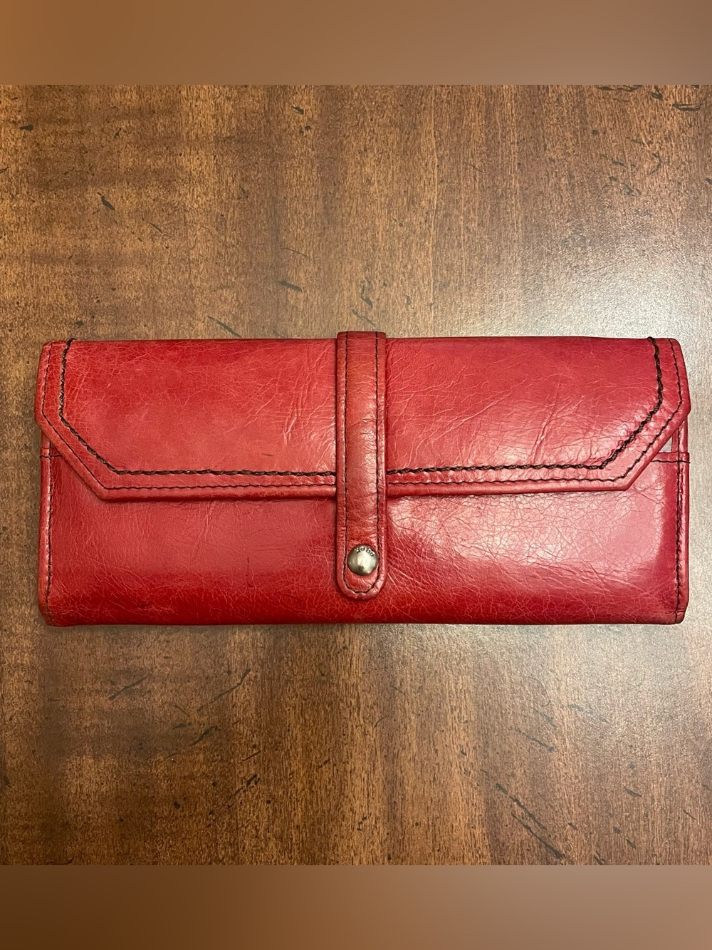 HOBO Red Leather Snap Zip Folding Wallet